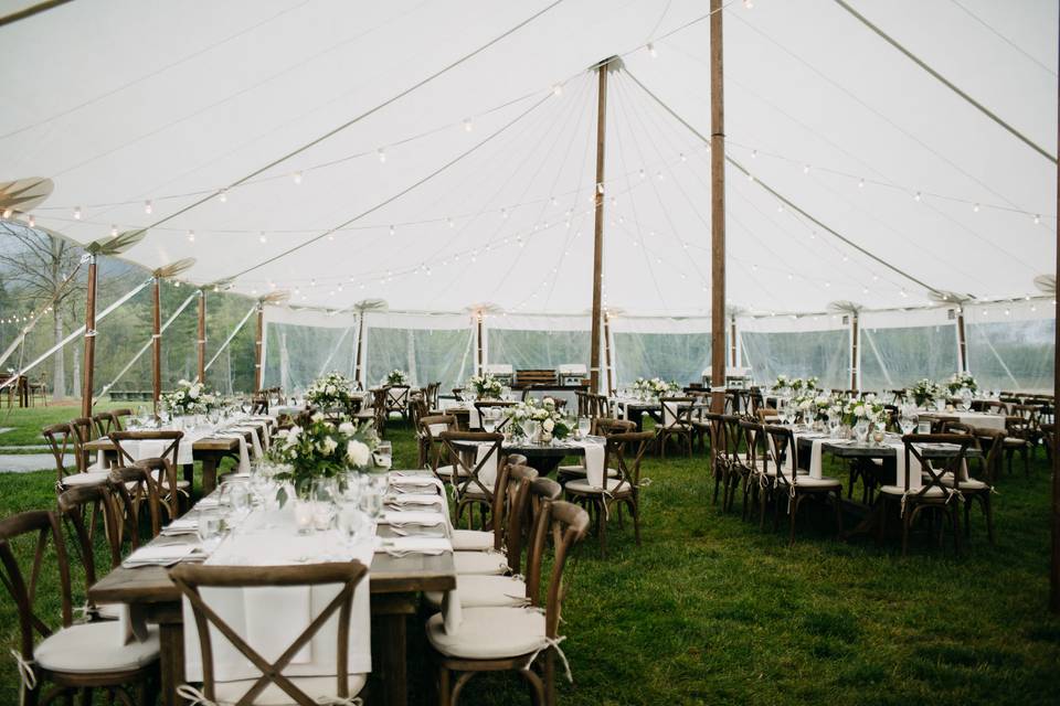 Reception tent setup