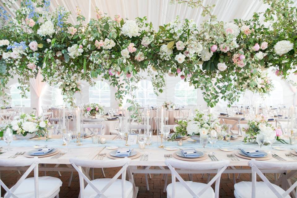 Head table and raised centerpieces