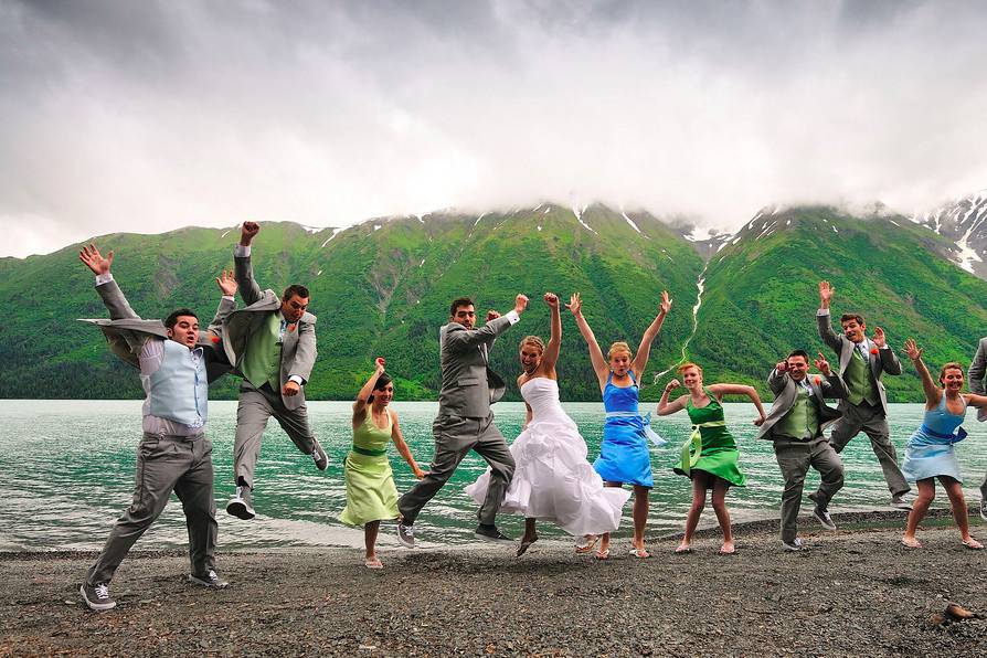 The bride with her bridesmaids