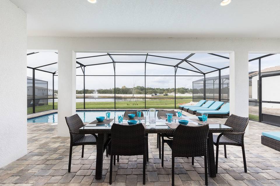 Outdoor space w/ heated pool.