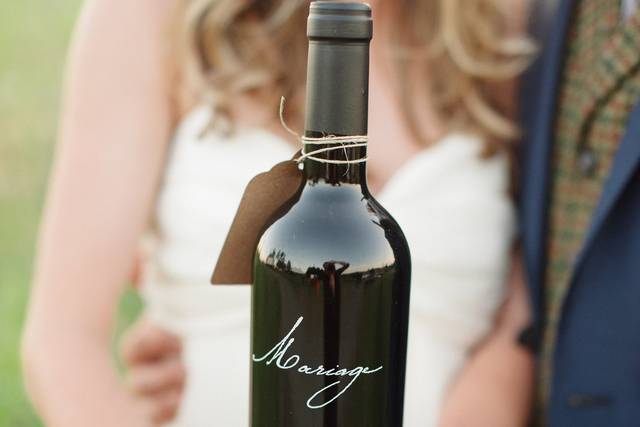 Wine bottle made by the bride and groom for their guests