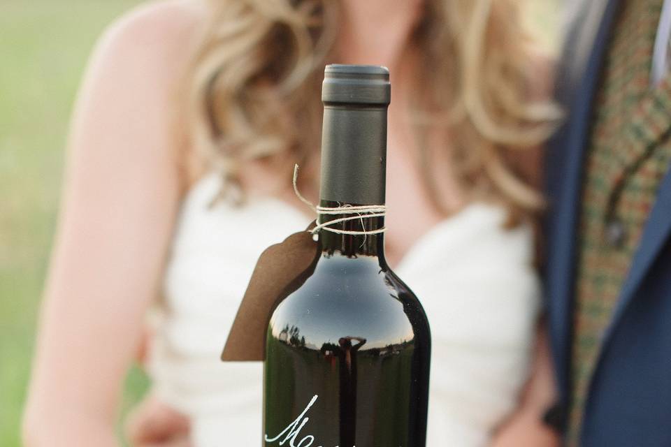 Wine bottle made by the bride and groom for their guests