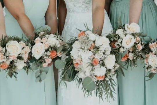 Wedding party and their bouquets