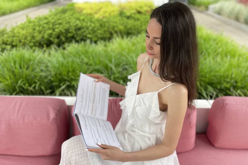 Bride reading letters to her