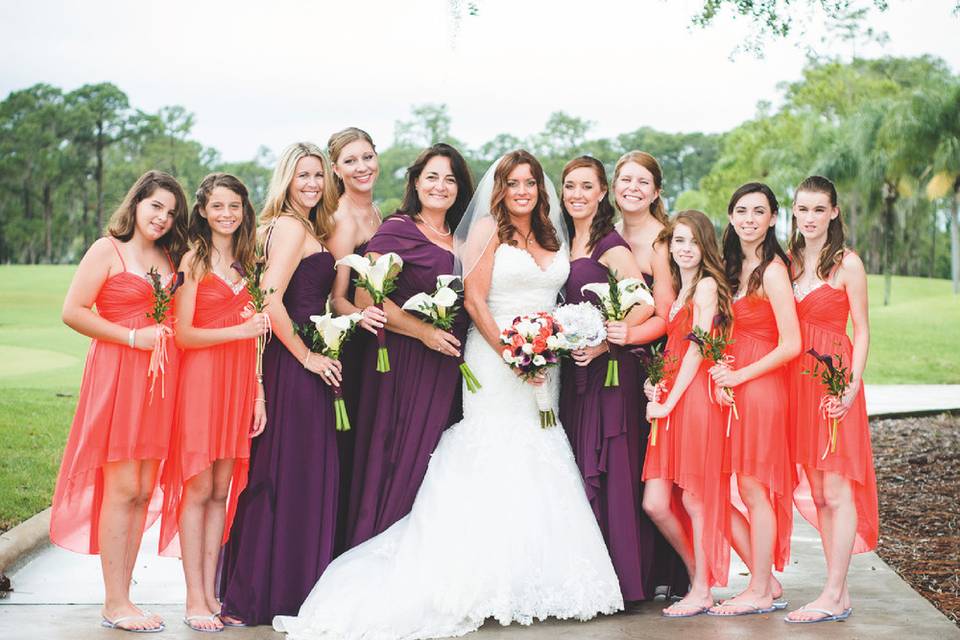 The bride and wedding attendants