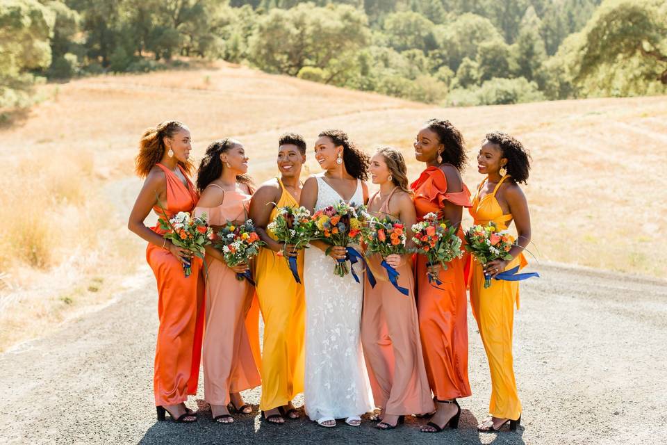 Happy bridesmaids posing