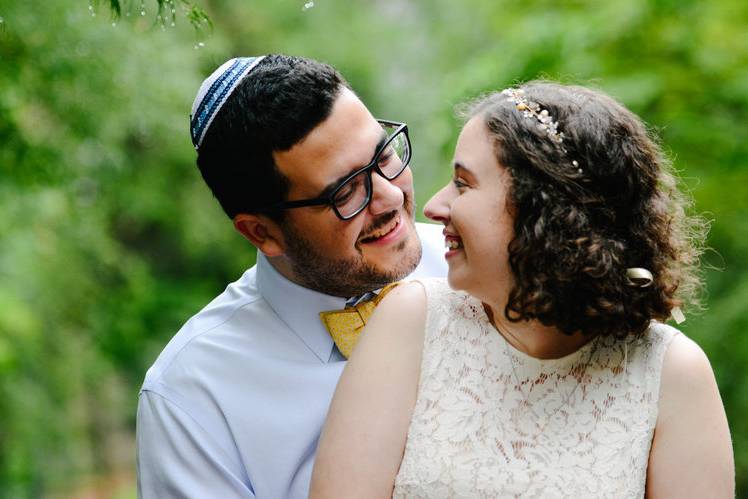 Newlyweds sharing a laugh