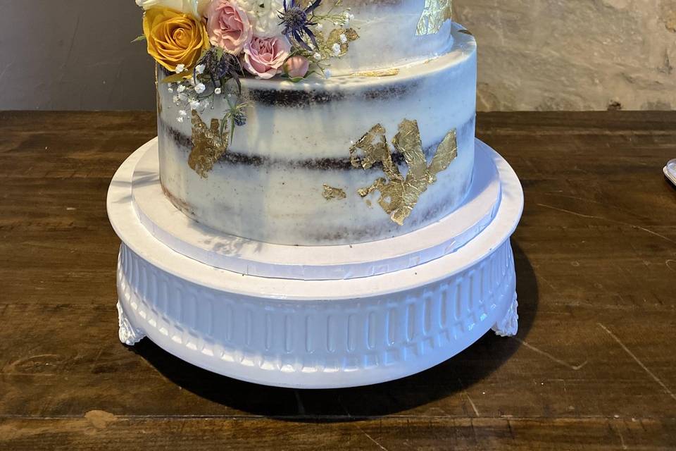 Semi Naked cake with Gold Leaf