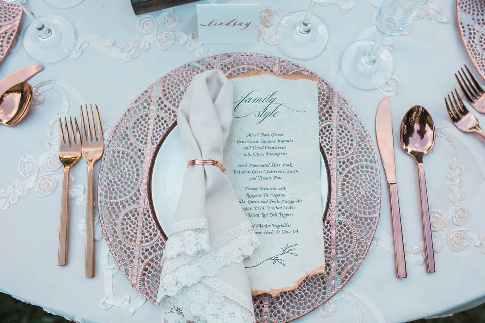 Table Menu with copper edging