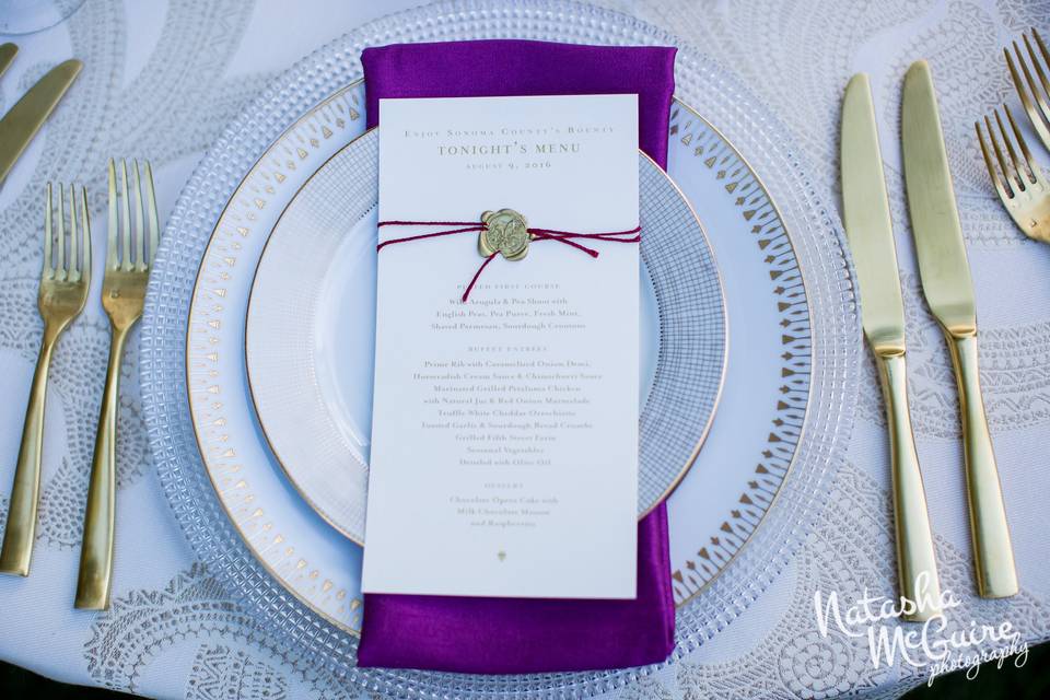 Table Menu with Gold Wax Seal