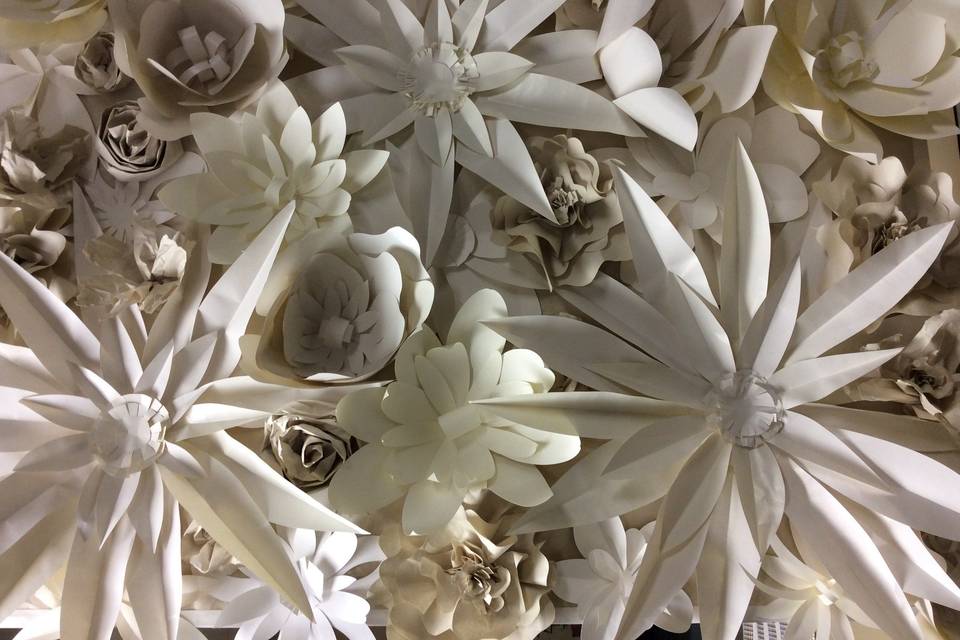 Paper flower head table or wall/backdrop in ivories and whites