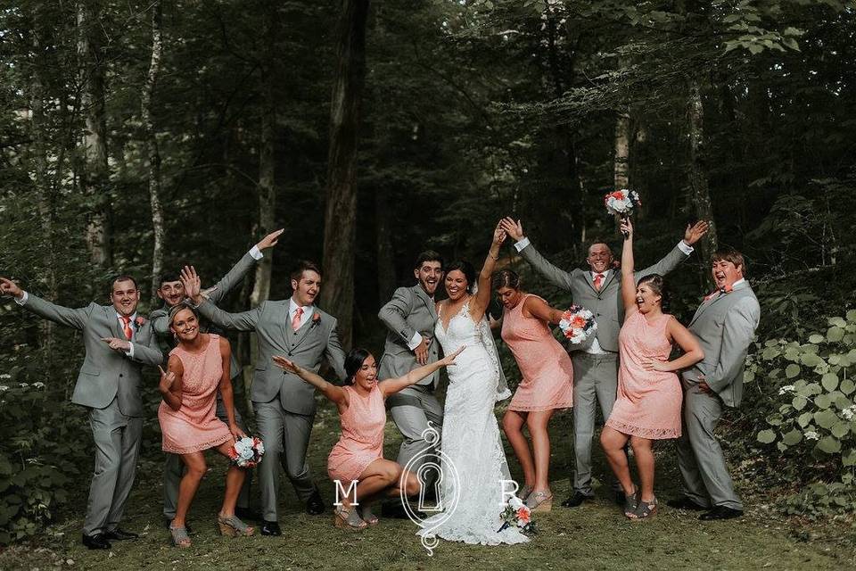 Couple with bridesmaid and groomsmen