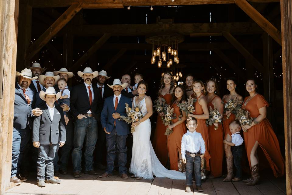 Bridal party in the barn