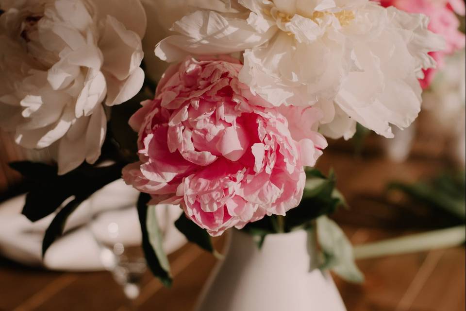 Peonies as a table setting