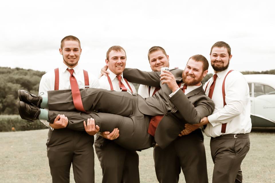 Wedding party having fun