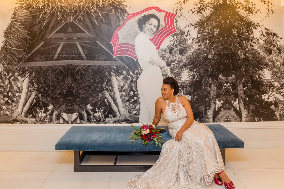 Bride with art backdrop