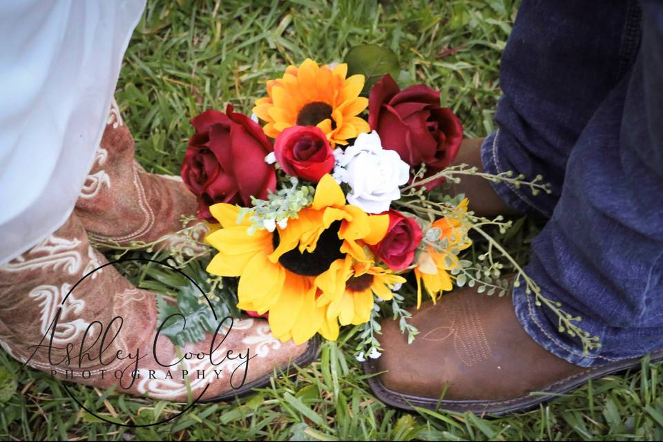 Boots and sunflowers