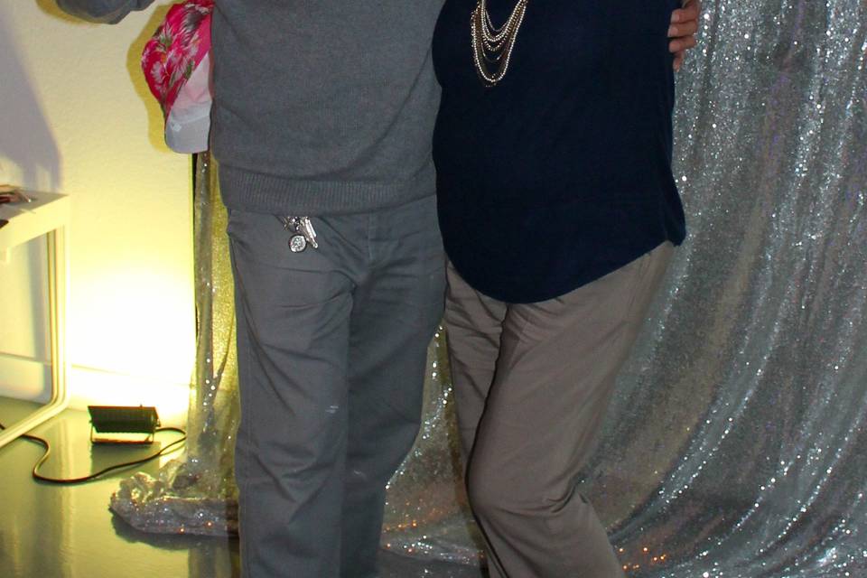 Silver-sequinned backdrop