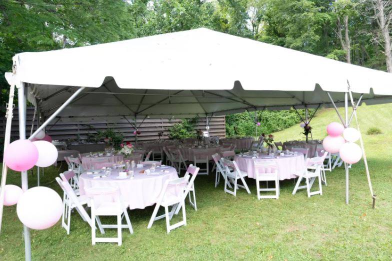 Tent setup for outdoor wedding