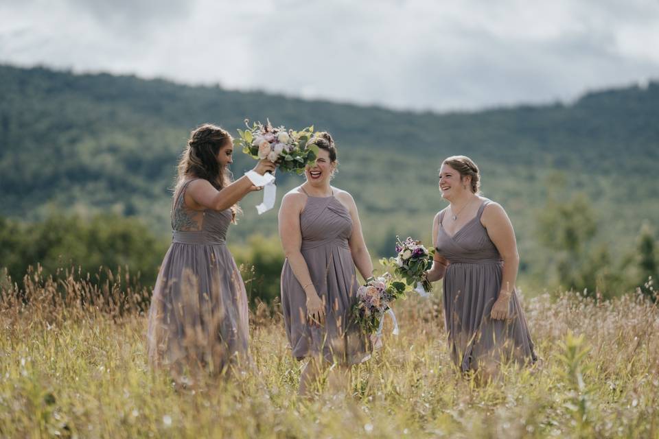 Bridesmaids in the meadow