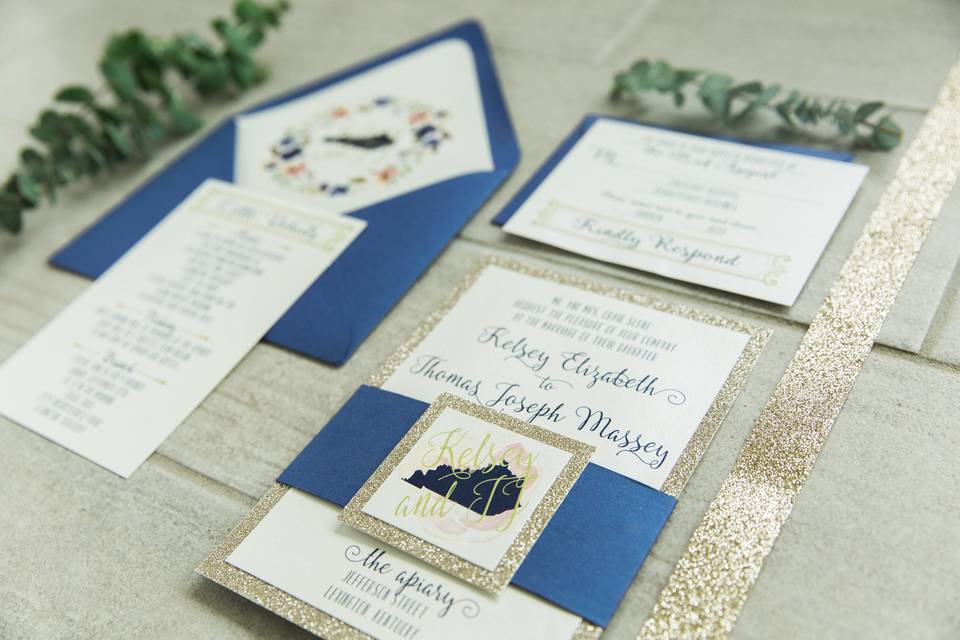 White and blue invitation