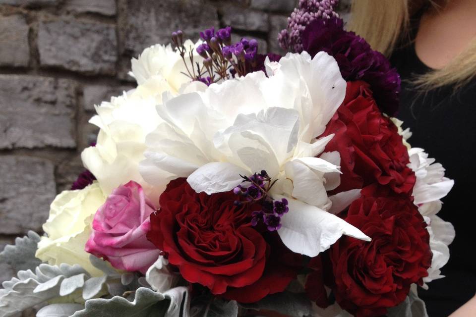 White, pink and red roses