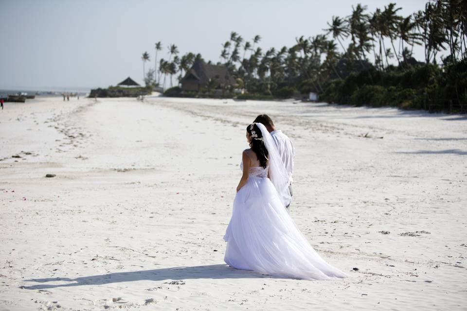 Newly weds on beach