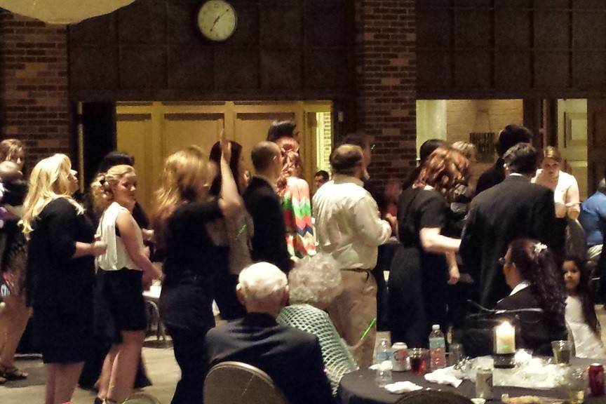 Dance floor during reception at The Legacy in Lubbock, TX