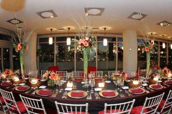 Table setup with flower centerpiece