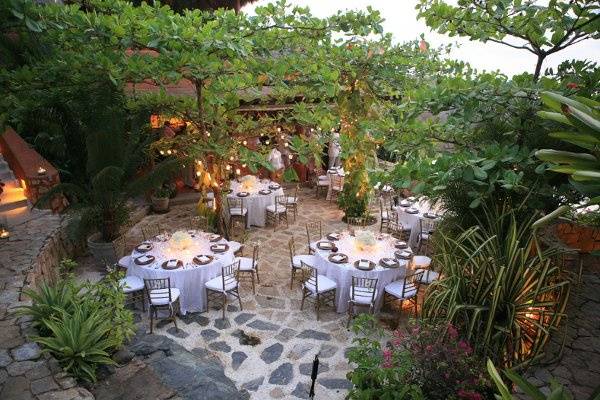 Table setup with flower centerpiece
