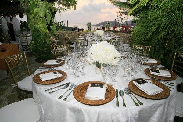 Table setup with flower centerpiece