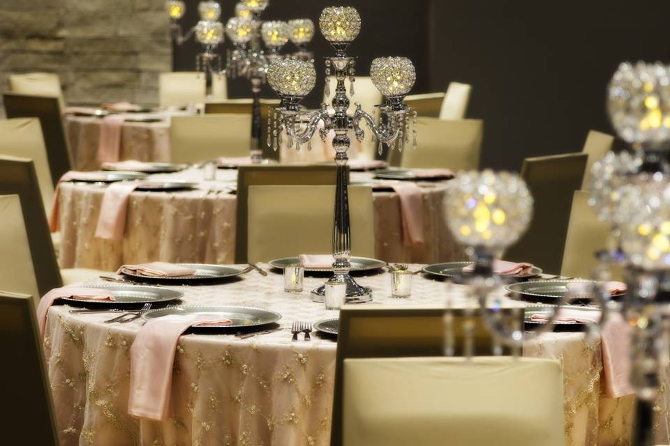 Ballroom decorated for wedding