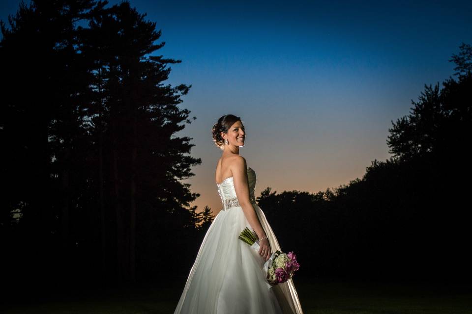 Sunset bridal portrait at Manchester Country Club. ©2018 Fort Point Media LLC, All Rights Reserved.
