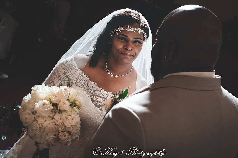 Bride admiring her new husband