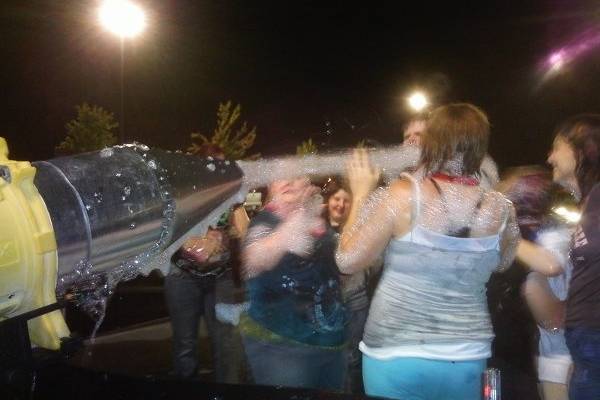 girls getting shot with our foam cannon