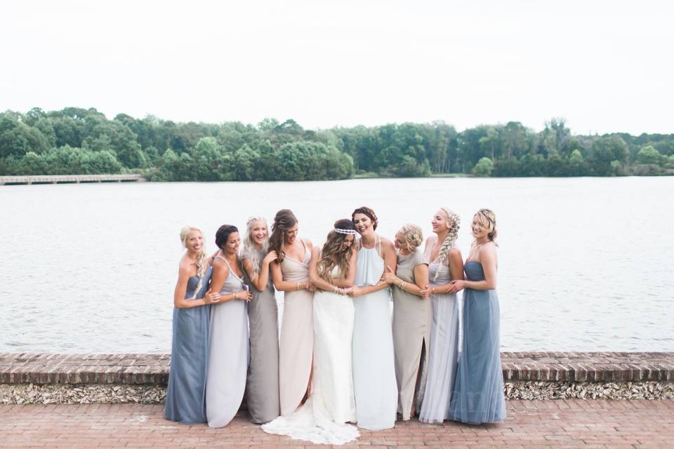 Bridal party by the lake