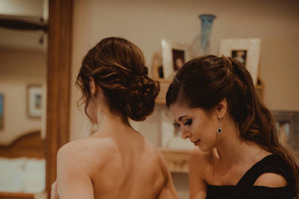 Bride and gown