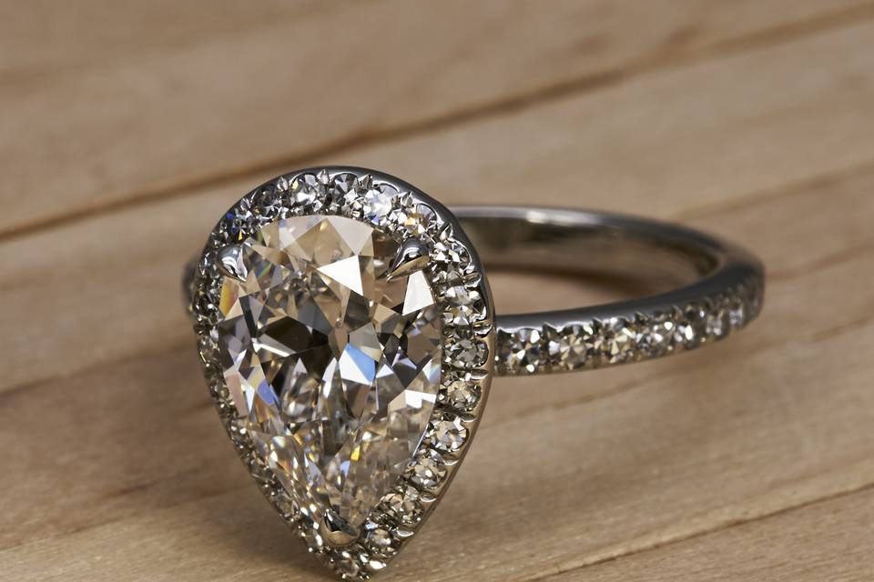 Our latest creation is an Emilya Ring with an Antique Pear Shape Diamond
