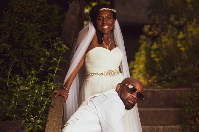 Couple posing on the stairs
