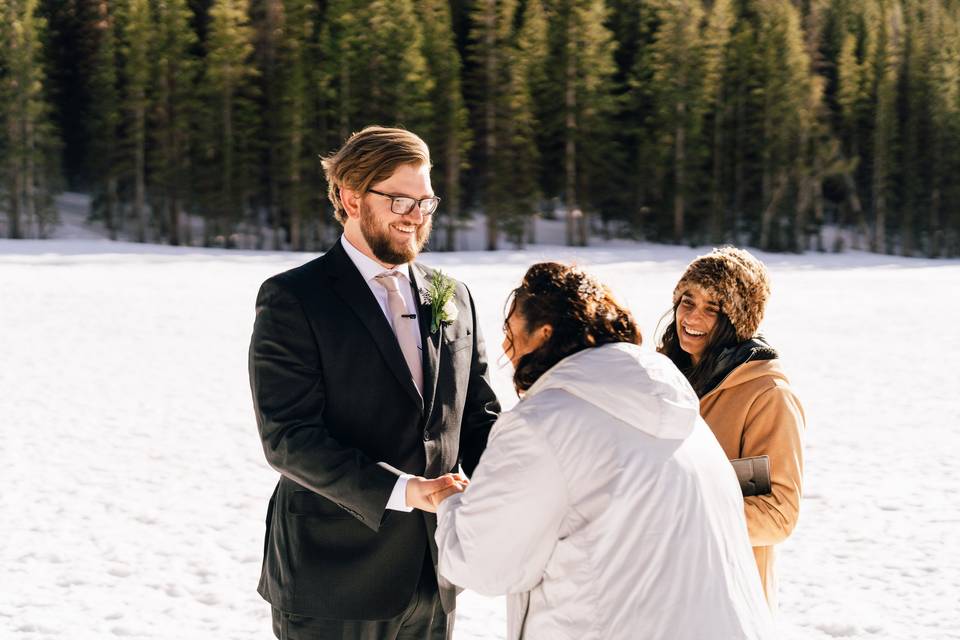 Kiran laughs with the couple.