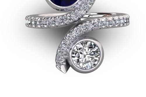 Custom By Pass Ring Sapphire & Diamonds