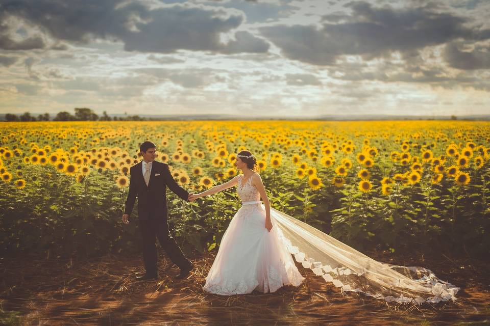 Standing in a field of sunflowers