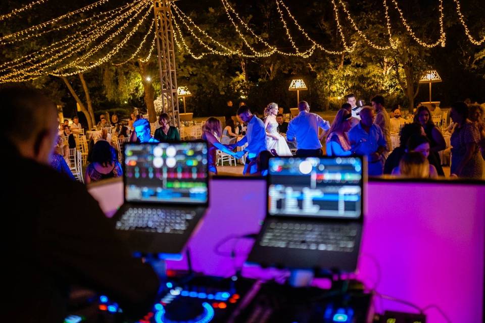 Dj At Work Under Fairy Lights