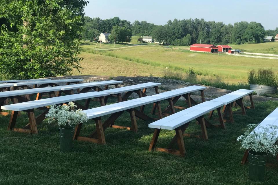 Benches overlook fields