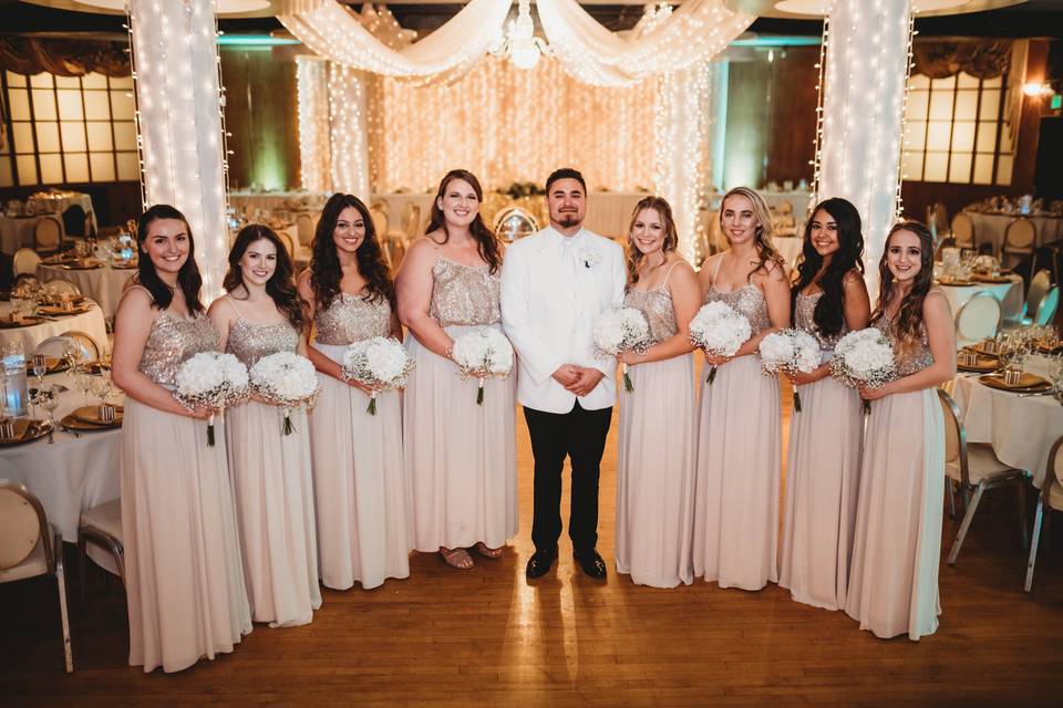 Groom with the bridesmaids