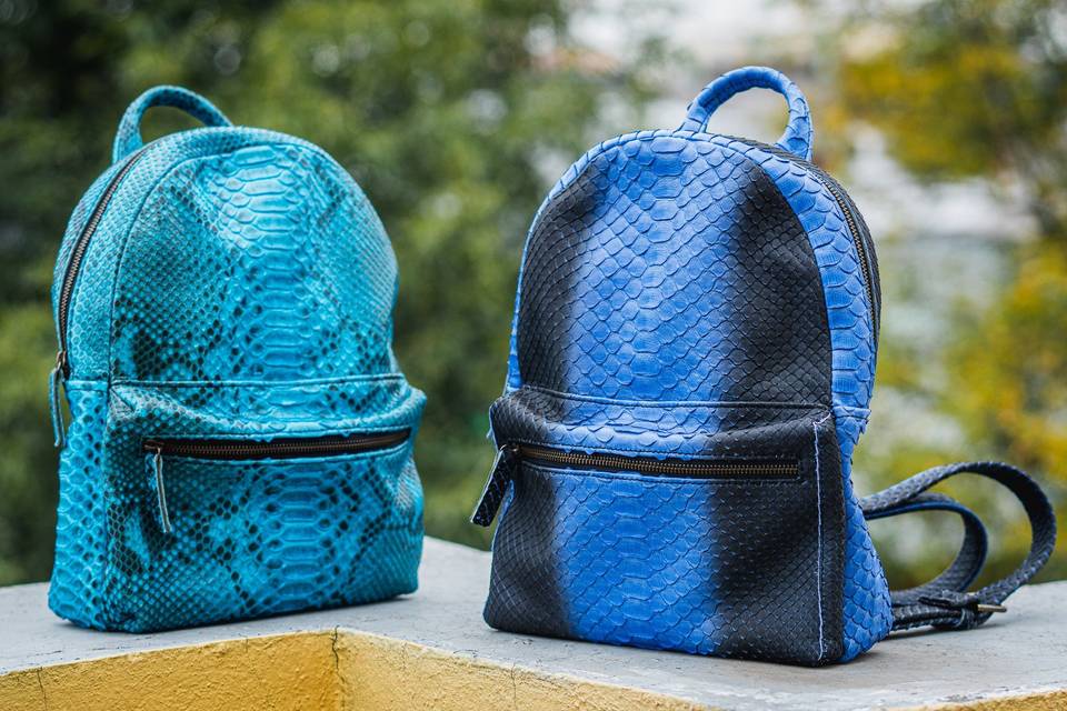 Vibrant snakeskin backpacks