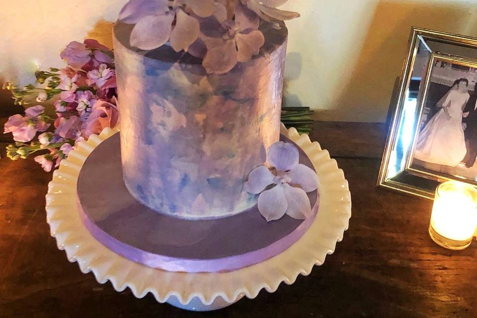 Watercolor orchid wedding cake