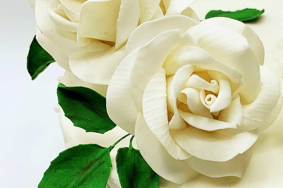 Handmade white sugar roses