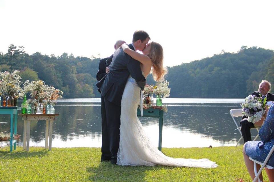 Newlyweds kiss