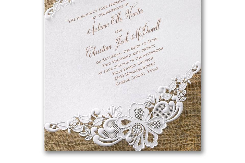 Rustic battenburg lace invite